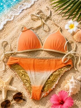 Women's Orange Ombre Tie Bikini Set